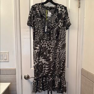 Anna Scholz Black and White Graphic Ruffled Sheer  Playful dress